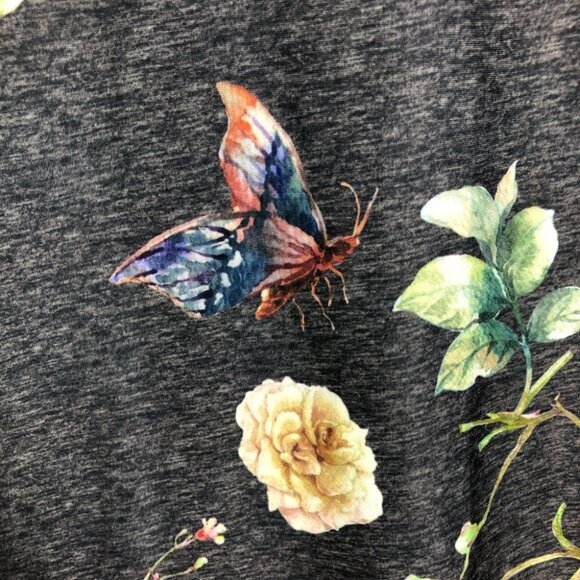 LoveU.Dear Black Heathered Floral Butterfly Print V-Neck Long Sleeve Blouse 1x - Picture 11 of 16